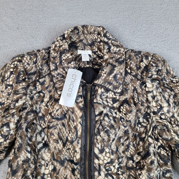 Chico’s Jacket‎ Womens Small 0 Brown Faux-Fur Queen Of Elegance Margaret Zip - Picture 4 of 16